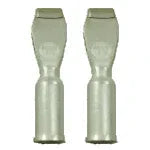 Pair of metal contact tip adapters for power equipment, isolated on white background.