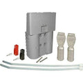 Battery connector kit with gray housing, cable lugs, connectors, pins, and zip ties
