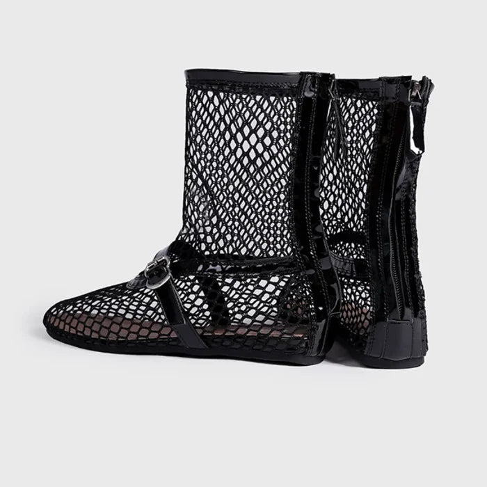 2024 Women's New Mesh Roman Boots Sexy Short Boots Women's 2024 New Black Single Shoes Flat Shoes