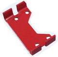 Red metal 320 amp euro battery bracket with four mounting holes, used for battery support