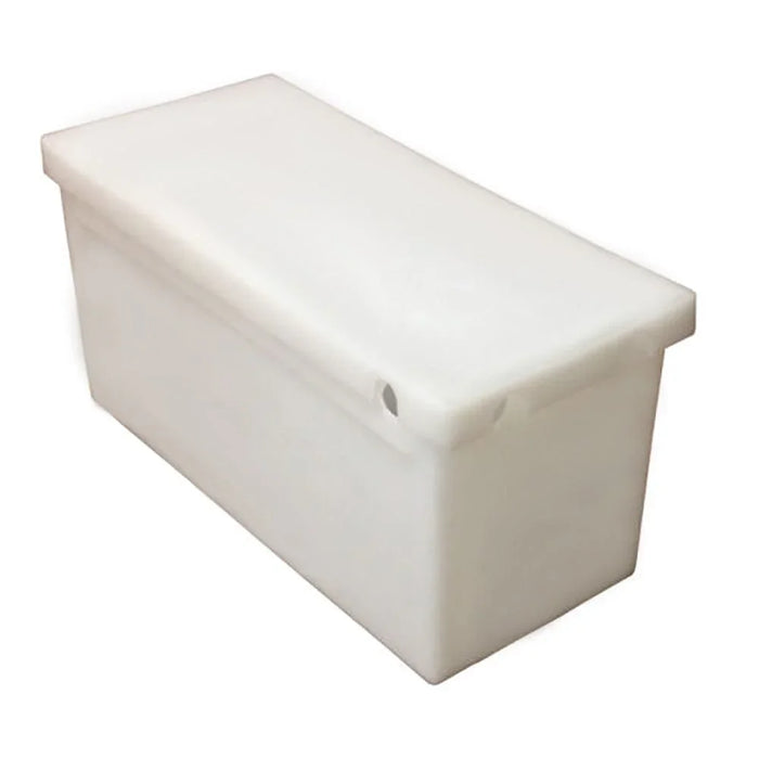 White heavy-duty battery box with secure lid, durable plastic storage container