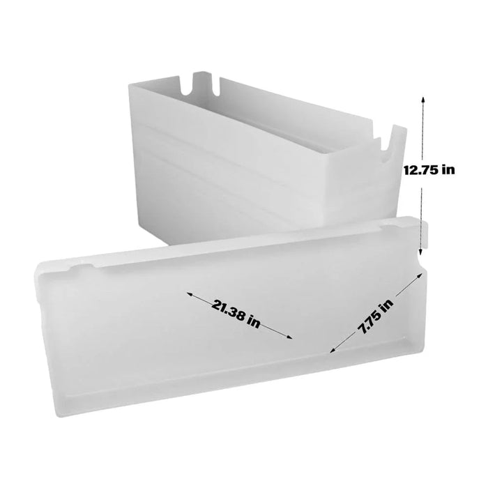 Heavy duty battery box with lid, white, shown with dimensions 21.38 x 7.75 x 12.75 inches