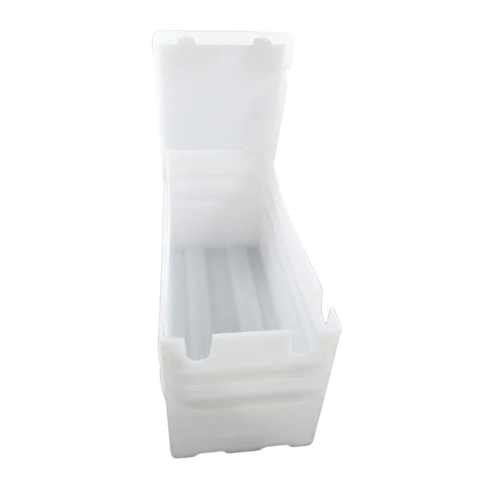 Heavy-duty white plastic 8D battery box with open lid and reinforced sides