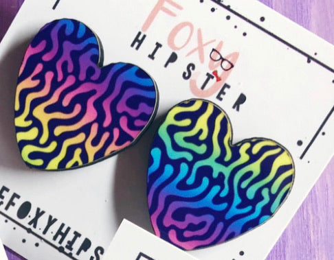 Animal Print Leopard Zebra Cheetah Rainbow Heart Stud Earrings