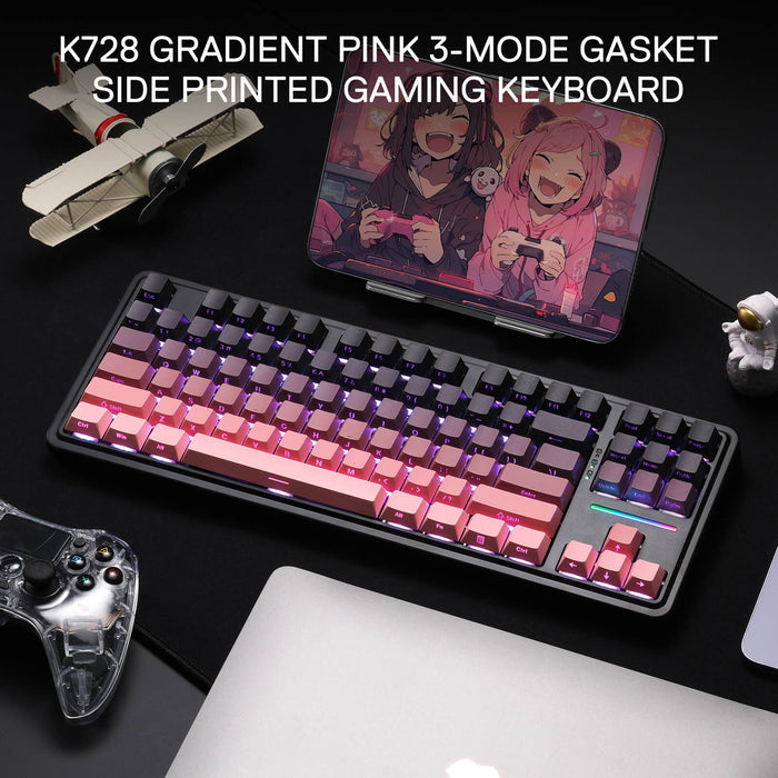 Redragon K728 PRO 80% Wireless Gasket Gaming Keyboard, 3-Mode 87 Keys TKL Mechanical Keyboard w/South-Facing LED & Hot-Swap Socket, 5-Layer Noise Dampening, Custom Linear Switch, PBT Gradient Keycaps