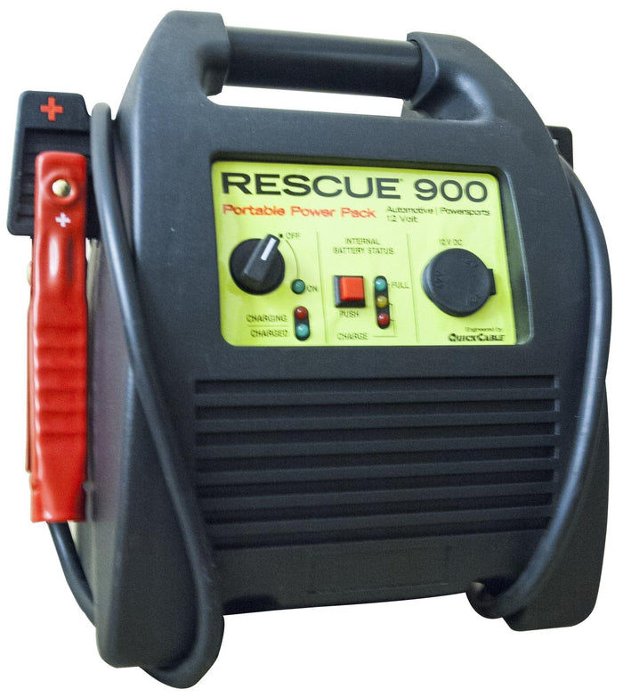 Portable automotive jumper pack with handle, displayed front view, Rescue 900 model
