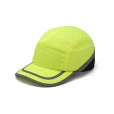 Hi-vis yellow bump cap with black trim for workplace safety