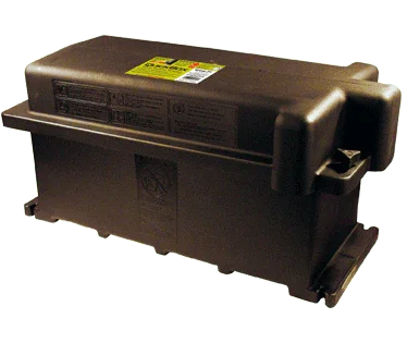 6-volt series battery box, durable black plastic case with secure lid for power protection