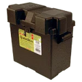 6-volt battery box with secure lid and handle, black plastic storage for power batteries