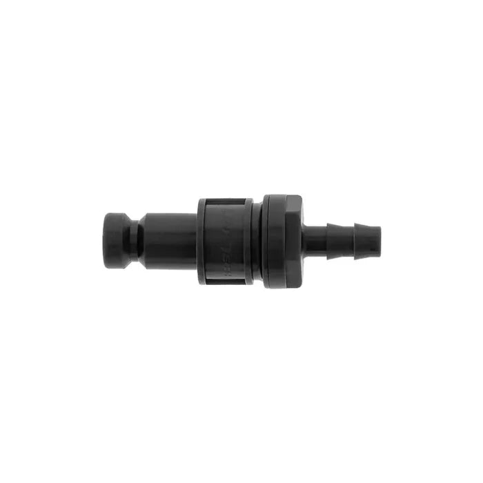 gray plastic male connector for fluid transfer or power equipment, isolated on white background