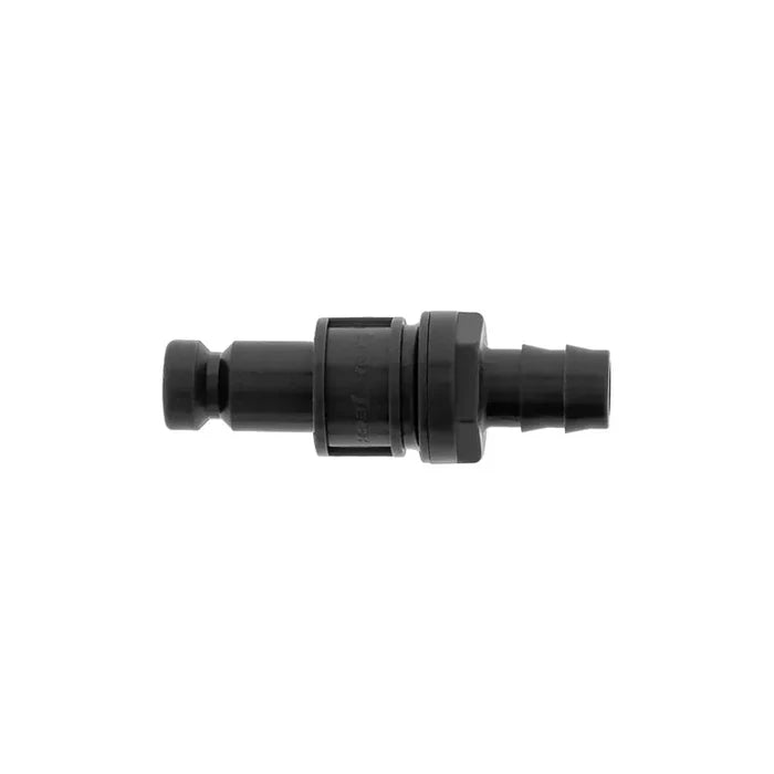 Gray plastic male connector for power equipment parts, isolated on white background