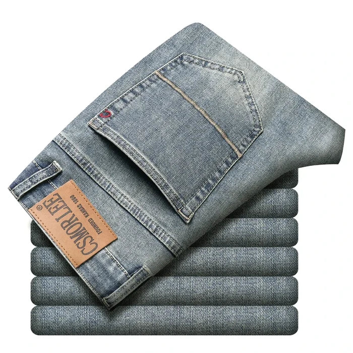 Brand  Men's Autumn Slim fit Straight-leg Jeans Trendy Long Pants Casual Comfortable Denim Trousers