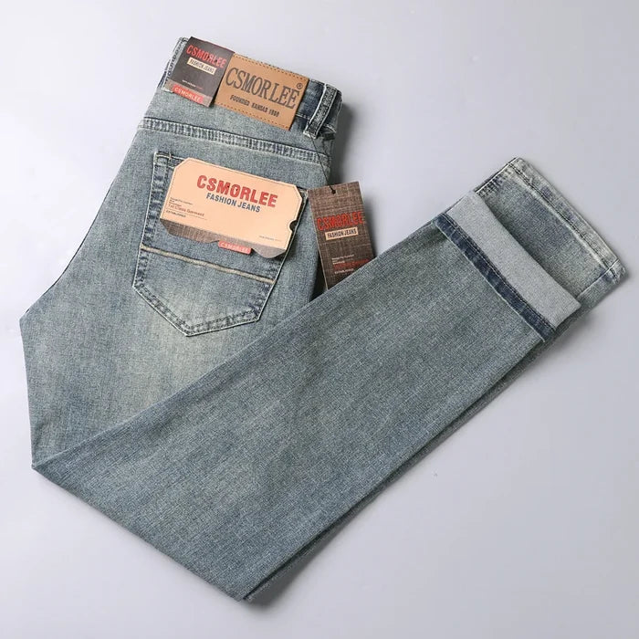 Brand  Men's Autumn Slim fit Straight-leg Jeans Trendy Long Pants Casual Comfortable Denim Trousers