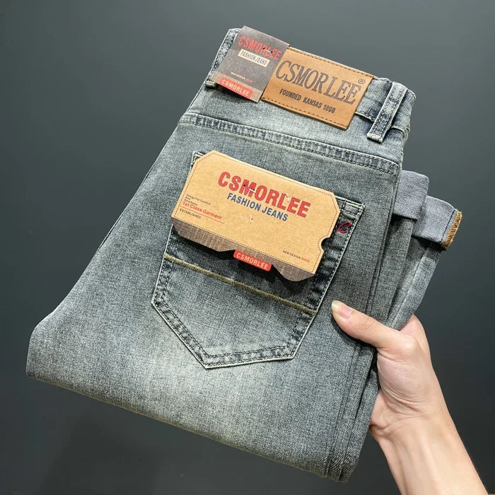 Brand  Men's Autumn Slim fit Straight-leg Jeans Trendy Long Pants Casual Comfortable Denim Trousers
