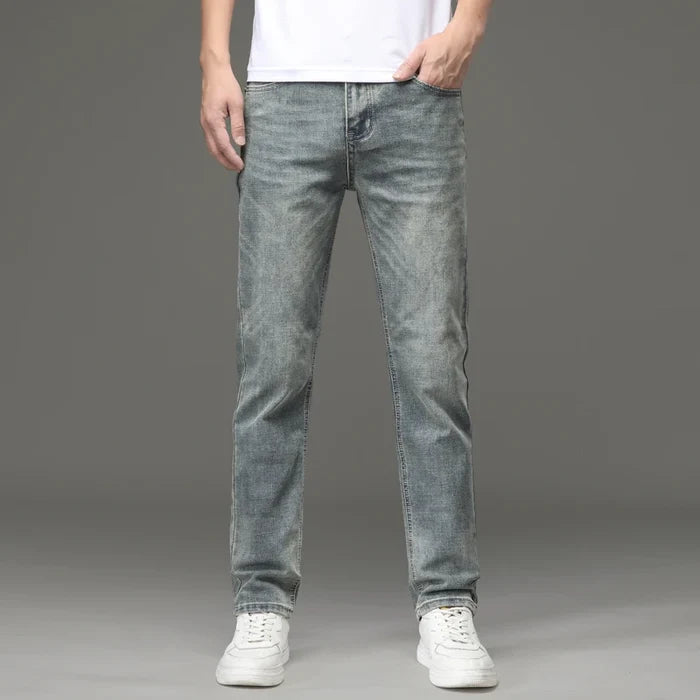 Brand  Men's Autumn Slim fit Straight-leg Jeans Trendy Long Pants Casual Comfortable Denim Trousers