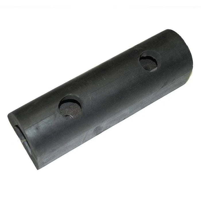 Black cylindrical rubber bumper with mounting holes for industrial power equipment