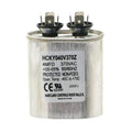 Metallic 4MFD 370VAC run capacitor with dual terminals and product labeling