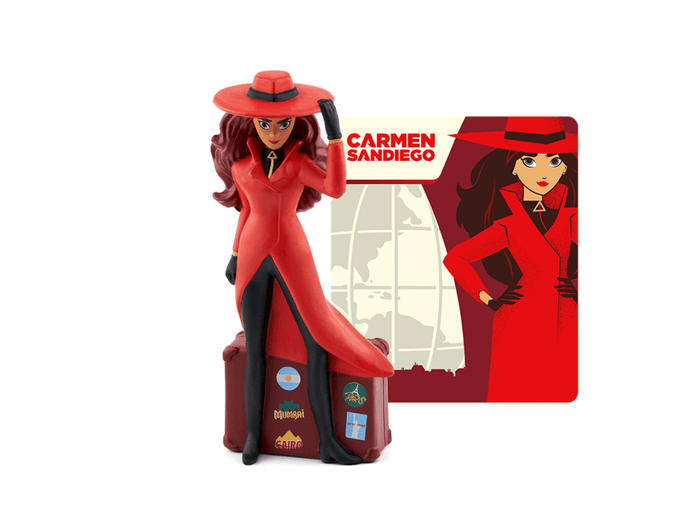 Carmen Sandiego Tonie with a branded content card