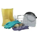 Protective chemical safety gear set with gloves, boots, face shield, and goggles