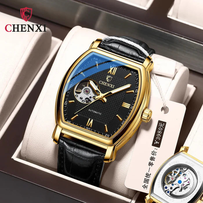 CHENXI 8815A High End Full Automatic Fashion Square Hollow Out Men's Waterproof Mechanical Watch