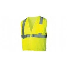High-visibility yellow safety vest with reflective stripes, Class 2, front view