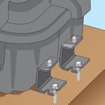 Commercial battery box mounted with metal brackets and bolts on a flat surface