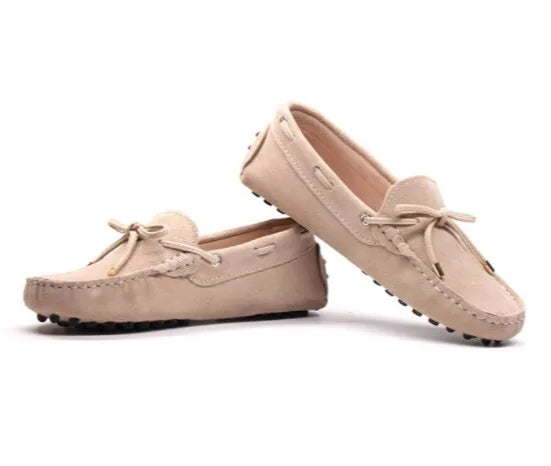 Cow leather womens shoes suede flats bow tie moccasins big size casual shoes size34-44