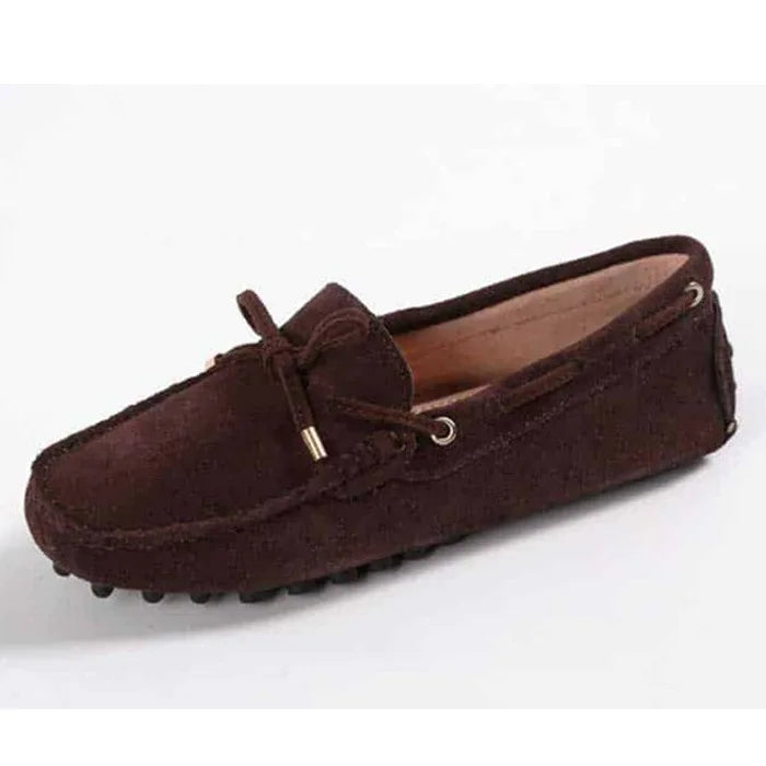 Cow leather womens shoes suede flats bow tie moccasins big size casual shoes size34-44