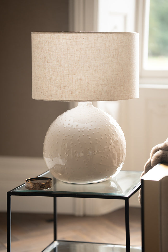 Cream Ceramic Pimpled Ball Table Lamp with Linen Shade