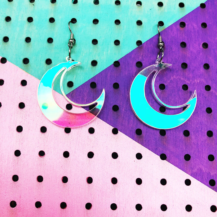 Crescent Moon Iridescent Dangle Earrings