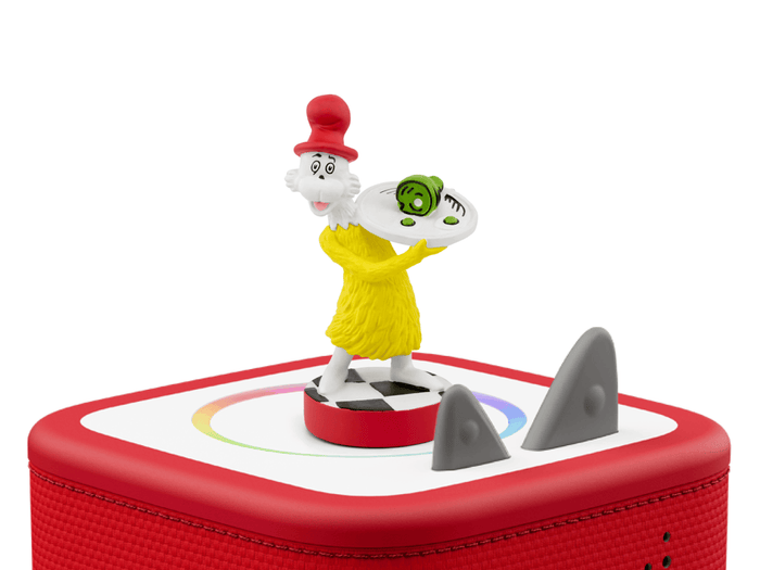 Dr. Seuss: Green Eggs & Ham Tonie on a red Toniebox 2 ready to play audio stories and songs