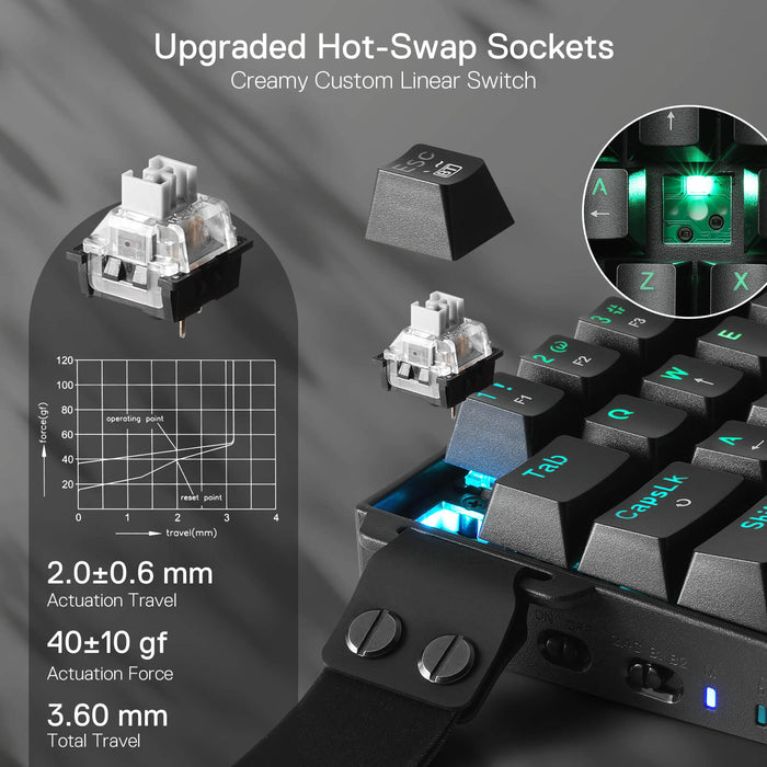 Redragon K530 Pro 60% 3-Mode Wireless RGB Mechanical Keyboard, 61 Keys Hot-Swappable Compact Gaming Keyboard w/Portable Strap, Hot-Swap Socket, 2-Layer Foam & Custom Dragon Chant Linear Switch