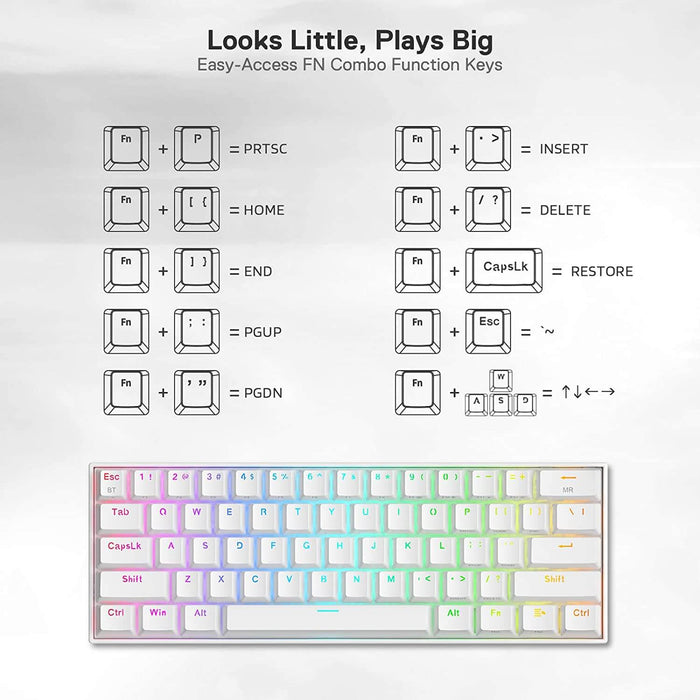 redragon compact white keyboard 60% with blue switches
