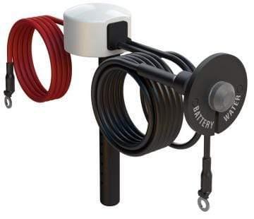 Battery water level indicator with attached cables for facility power management