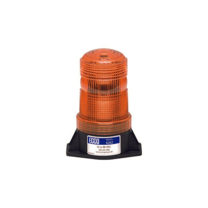 Amber LED safety beacon with ribbed lens and black base for facility warning systems