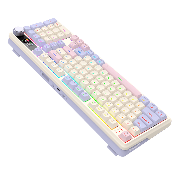 Redragon K768 PRO Wireless 100-Key Gasket Gaming Keyboard, Screen & Knob | Easy-Control LED Info Display + 8000mAh, 0-Delay Tri-Mode, Cushioned 5-Layer Noise Dampening for Creamy Thocky Sound, Practical 95% Size Violet