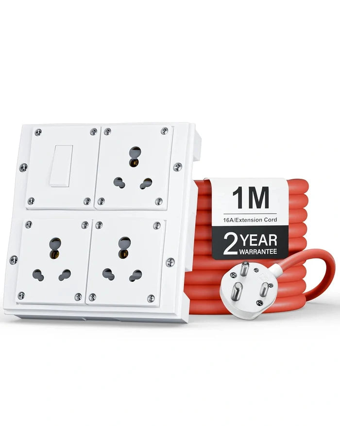 FEDUS 16amp 3000 Watts Heavy Duty High Load Capacity Electric Power Extension Switch Board Cord with 3 Socket 1 Switches,for Oven, EV Charger Charging, Iron Press, Induction Stove, AC FEDUS