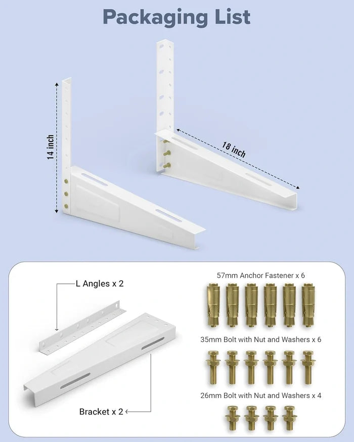 FEDUS 18 inches Heavy Duty Air Conditioner Outdoor AC Stand, Outdoor unit AC wall Mounting Bracket Stand for 1 Ton, 1.1 Ton, 1.2 Ton, 1.5 Ton, 2 Ton AC, HVAC, Compressor Split ( 300kg weight capacity) FEDUS