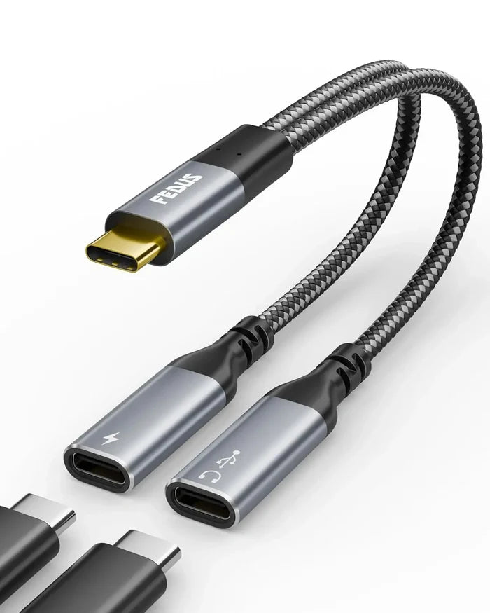 FEDUS 2-in-1 USB C Splitter 1 in 2 Out Dual USB C Headphone and Charger Type C Audio Adapter with PD 60W Fast Charging Dongle Cable for iPhone 16 Pro Max, Galaxy S25, Pixel 9, iPad Pro, Switch 2 FEDUS