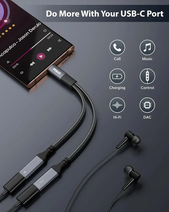 FEDUS 2-in-1 USB C Splitter 1 in 2 Out Dual USB C Headphone and Charger Type C Audio Adapter with PD 60W Fast Charging Dongle Cable for iPhone 16 Pro Max, Galaxy S25, Pixel 9, iPad Pro, Switch 2 FEDUS