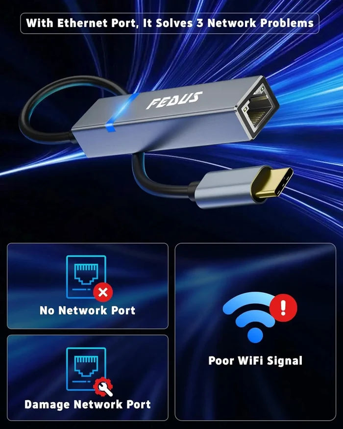 FEDUS 2500Mbps 2.5Gbps USB to Ethernet Adapter Ethernet to USB Adapter, USB 3.0 to RJ45 Computer Network Internet LAN Ethernet Dongle for Laptop, Thunderbolt 4/3 Compatible for MacBook Air/Pro, XPS FEDUS