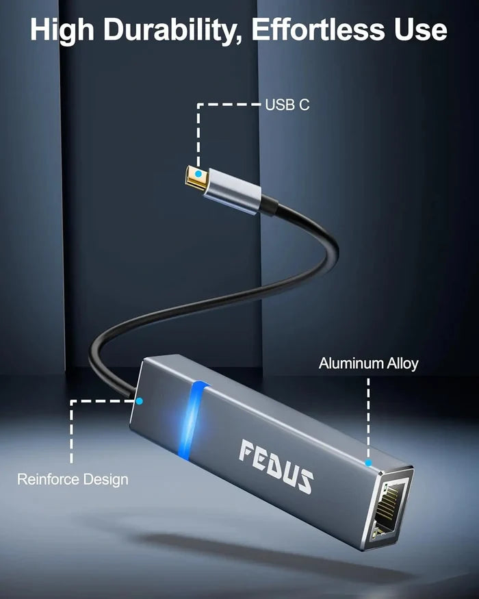 FEDUS 2500Mbps 2.5Gbps USB to Ethernet Adapter Ethernet to USB Adapter, USB 3.0 to RJ45 Computer Network Internet LAN Ethernet Dongle for Laptop, Thunderbolt 4/3 Compatible for MacBook Air/Pro, XPS FEDUS