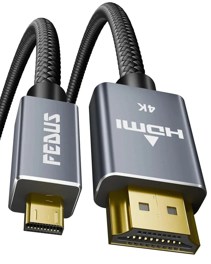 FEDUS 4K Micro HDMI to HDMI Cable 1.5 Meter, Micro HDMI 2.0 Adapter [4K@60Hz, 2K@144Hz 120Hz] 4K 18Gbps HDR, Compatible for Samsung G8, G9, Camera, Rasp Berry Pi 5 4, go pro Hero, Cam Link FEDUS