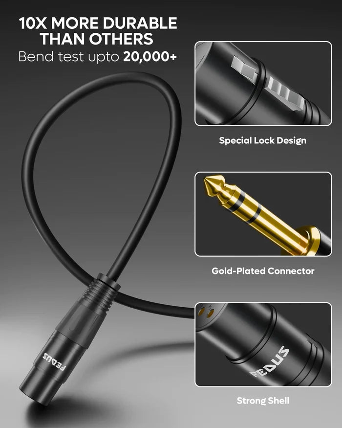 FEDUS 6.35mm (1/4 Inch) TRS Mono Male to XLR Female Cable, Gold-Plated Heavy Duty Oxygen-Free Copper Shielded Audio Patch Cord for Microphones, Speakers, Guitars DJ Mixers Amplifiers Studio Recording FEDUS