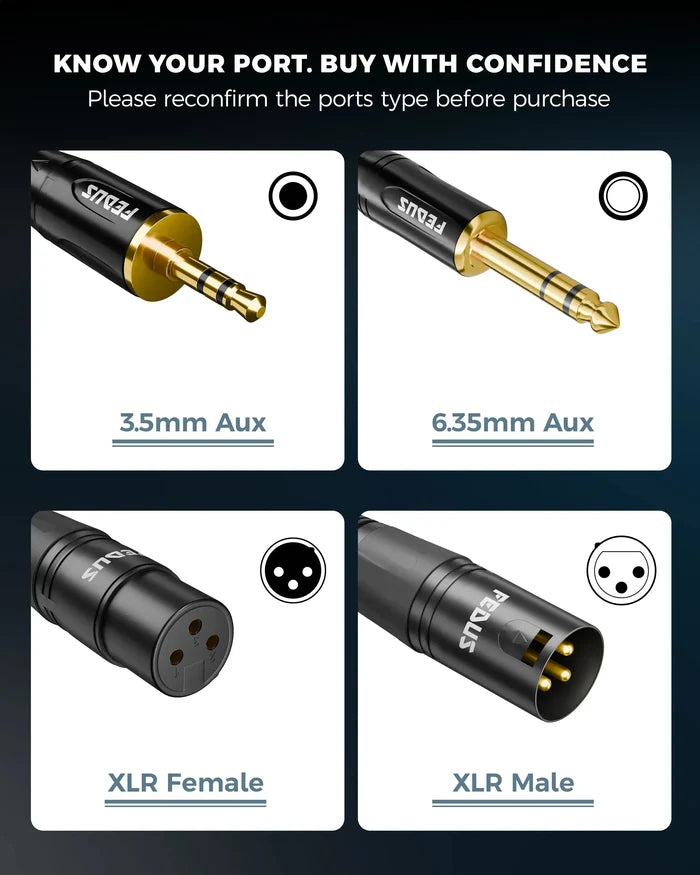 FEDUS 6.35mm (1/4 Inch) TRS Mono Male to XLR Female Cable, Gold-Plated Heavy Duty Oxygen-Free Copper Shielded Audio Patch Cord for Microphones, Speakers, Guitars DJ Mixers Amplifiers Studio Recording FEDUS