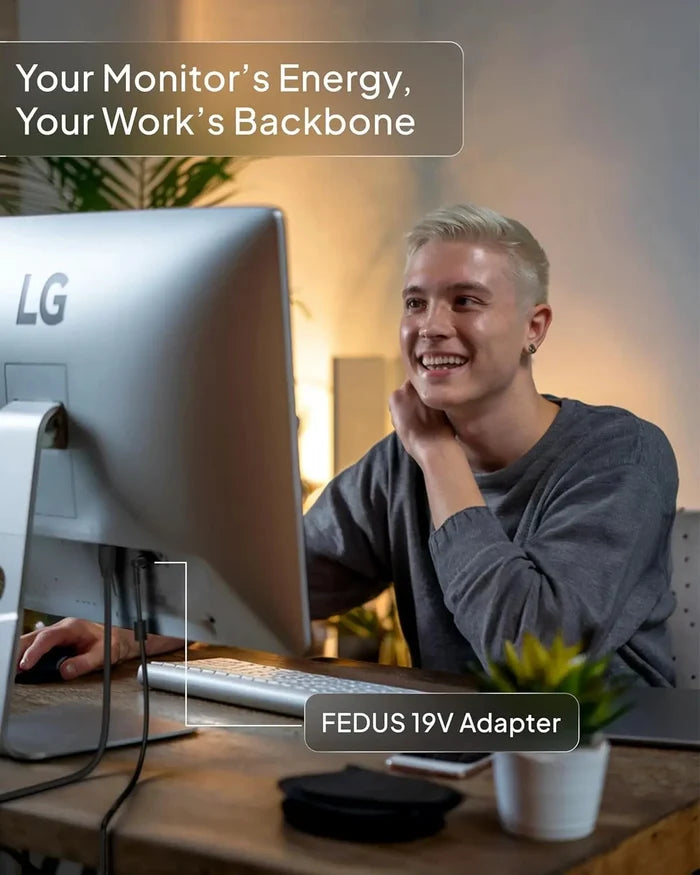FEDUS BIS Certified 19V 2.1Amp Adapter for LG Monitor, Power Supply Cord of HDTV, LCD LED Monitor & TV Compatible for 19” 20” 21.5” 24” 27” 29” 32Inch TV, Input: 220V-50Hz 50mA Output 19V/2.1A FEDUS