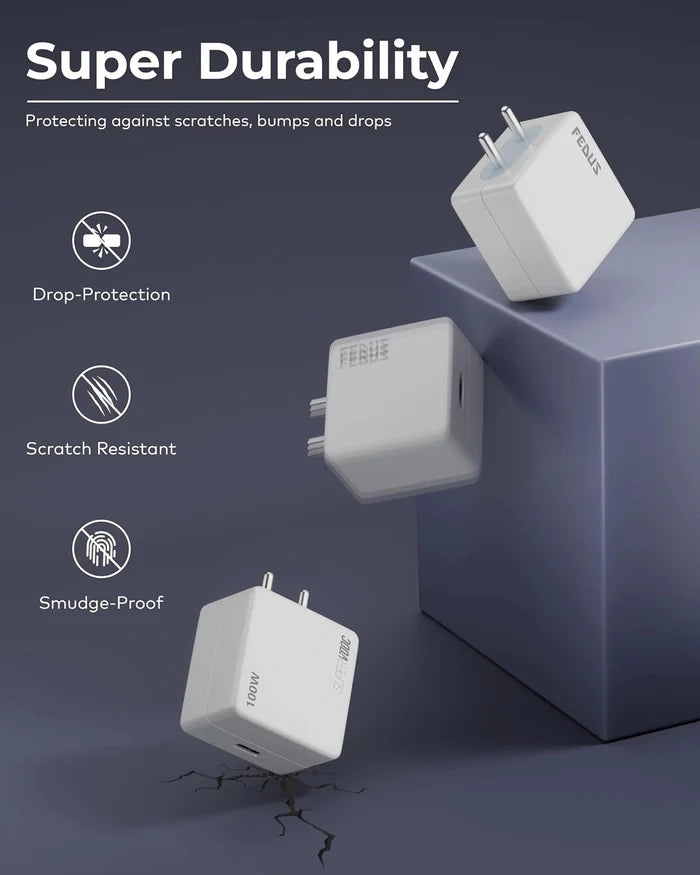 FEDUS Bolt 100W SuperVOOC Charger with USB-A to Type C Cable | Ultra Fast Wall Adapter for OnePlus 12/12R/11/Nord 4, Oppo Reno 12, Realme GT 6 | Smart IC Mobile Power Brick | 1 Year Warranty FEDUS