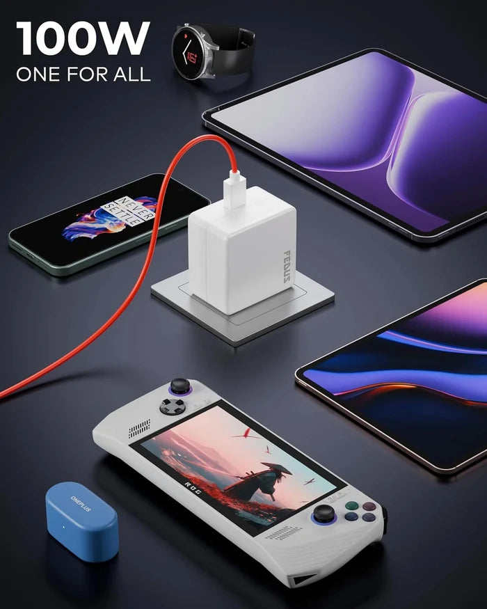 FEDUS Bolt 100W SuperVOOC Charger with USB-A to Type C Cable | Ultra Fast Wall Adapter for OnePlus 12/12R/11/Nord 4, Oppo Reno 12, Realme GT 6 | Smart IC Mobile Power Brick | 1 Year Warranty FEDUS