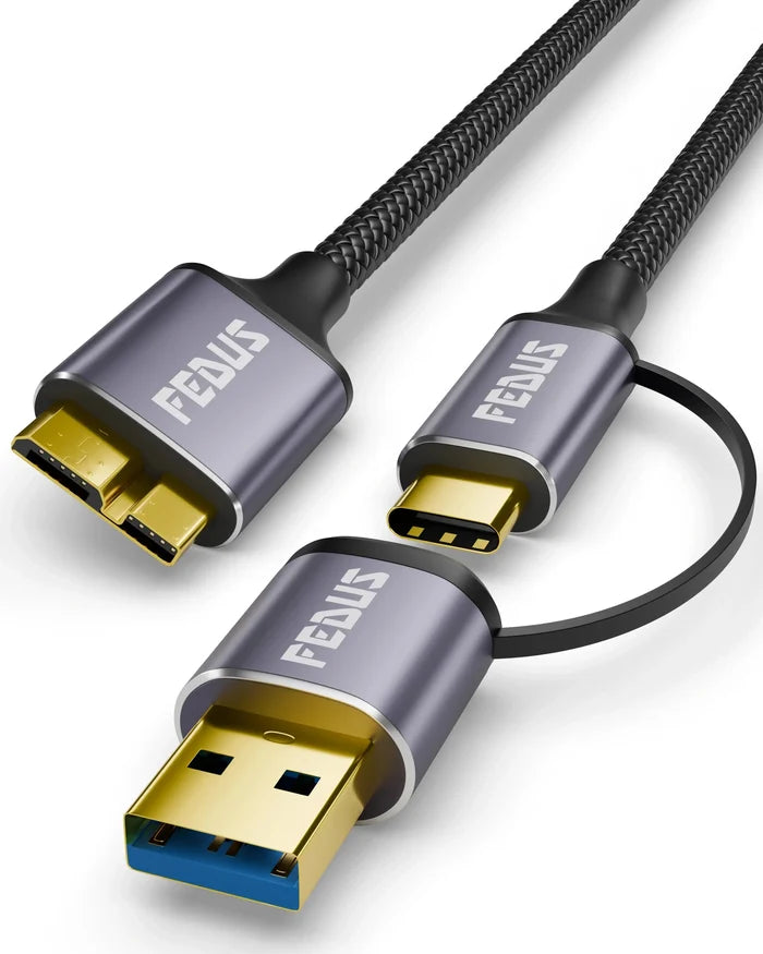 FEDUS Hard Disk Cable Hard Drive Connector USB 3.1 C to Micro B, External Hard Disk Cable for Portable External Hard Drives,WD Elements,Sea gate,Toshiba,Samsung M3 1TB/Galaxy S5/Note 3 FEDUS