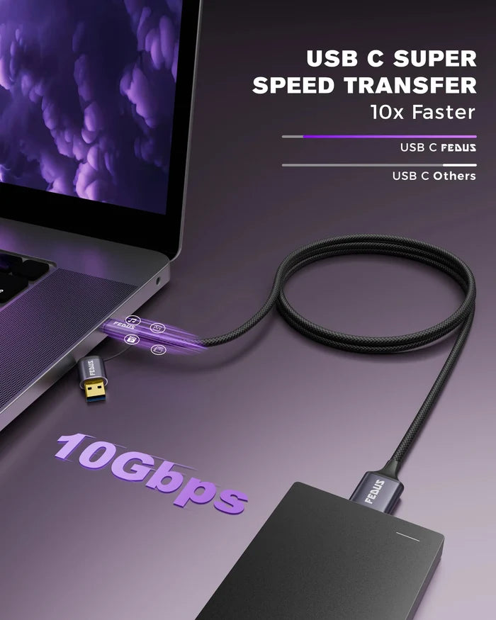 FEDUS Hard Disk Cable Hard Drive Connector USB 3.1 C to Micro B, External Hard Disk Cable for Portable External Hard Drives,WD Elements,Sea gate,Toshiba,Samsung M3 1TB/Galaxy S5/Note 3 FEDUS